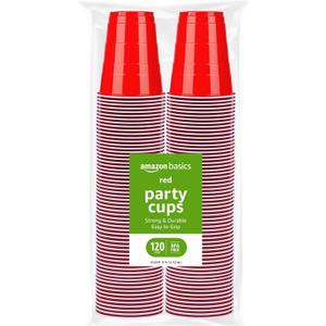 Amazon Basics Disposable Red Plastic Party Cups, BPA-Free, 18oz, for Birthdays, BBQs and Events, 120 Count