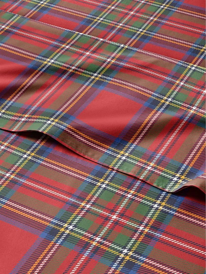 Full Christmas Tartan Sheet Set - Holiday Xmas Pattern Bedding Set - Deep Pockets - Snug Fit - 4 Piece - Wrinkle Free & Easy Care - Comfy Festive Winter - Holiday Sheets for Women, Men, Kids & Teens
