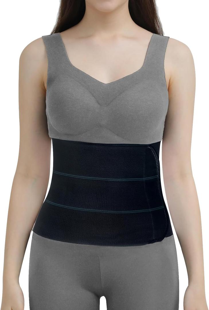 CANMIUS Abdominal Binder Post Surgery Tummy Tuck Belt - Compression Stomach Wrap Belly Band, Skin-friendly, Breathable - (30" - 45") 3 Panel - 9" BLACK