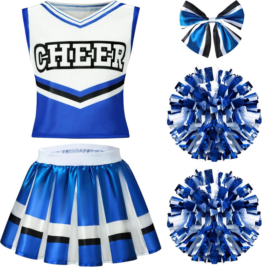 Spooktacular Creations Halloween Girl Cheerleader Costume, Cheer Uniform Set, Cheerleading Outfit for Halloween DressUp Party (Small(5-7 yrs), Blue)