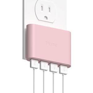 iHome Slim 4-Port USB Wall Charger, AC Pro Multiport Plug Adapter, Phone Charging Block with 4 Ports, Flat USB Wall Adapter for Home & Travel (Pastel Pink)