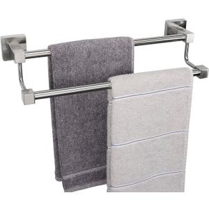 TocTen Double Bath Towel Bar - Thicken SUS304 Stainless Steel Towel Rack for Bathroom, Bathroom Accessories Double Towel Rod Heavy Duty Wall Mounted Square Towel Holder(Brushed Nickel, 16 INCH)