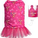 Dog Birthday Girl Outfit - Party Hat, Crown and Dog Birthday Dress with Birthday Girl Sign, Puppy Party T-Shirts Cat Breathable Stretchy Costumes, Large