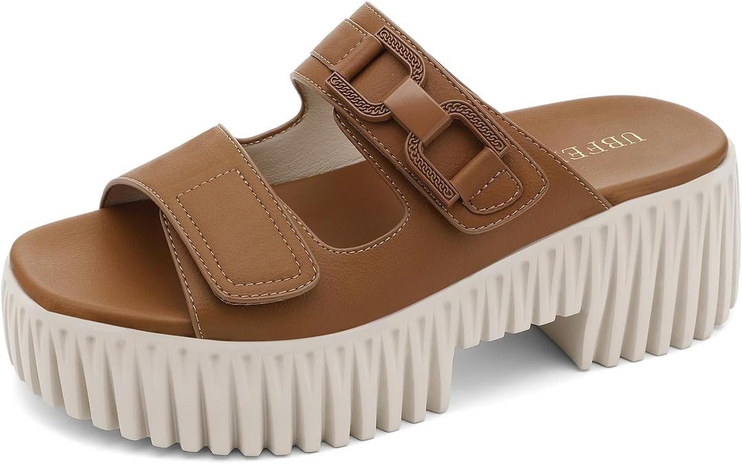 UBFEN Womens Chunky Wedge Platform Sandals Adjustable Double-Strap Square | Toed Open-Toe Style Suitable for Outdoor Casual Wear