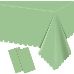 2 Pack Plastic Sage Green Tablecloth, Disposable Scalloped Table Cloth for Rectangle Tables for Wedding Bridal Shower Baby Shower Birthday Tea Garden Party, 54 X 108Inch (Sage Green, 2 Pack)