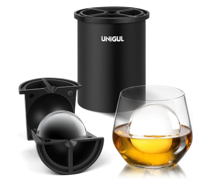 Clear Ice Cube Maker, 2.5" Stainless Steel Crystal Clear Ice Ball Maker, NonBPA Premium Silicone Ice Cube Molds for Whiskey & Cocktails, EasyRelease Sphere Ice Maker, Bourbon Gifts for Men (1 PACK)