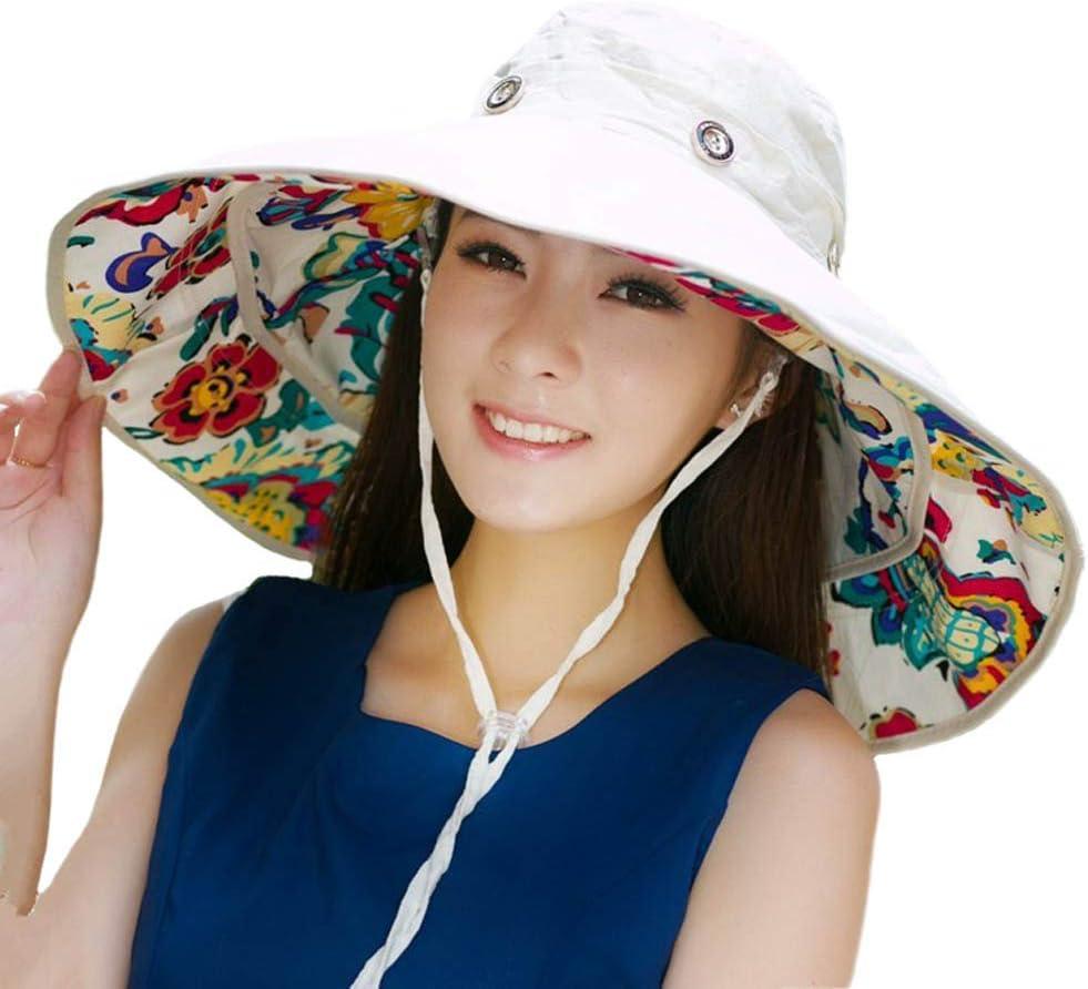 Packable Extra Large Brim Floppy Sun Hat Reversible UPF 50+ Beach Sun Bucket Hat Beige (White)