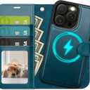 OCASE for iPhone 13 Pro Case Detachable Wallet Case with Card Holder, 2 in 1 Pu Leather Flip Folio with RFID Blocking Stand Wrist Strap Shockproof Phone Cover 6.1 Inch 2021, Peacock Blue