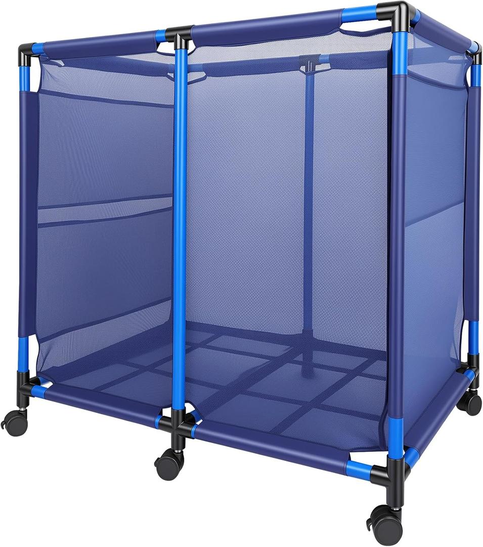Pool Storage Bin Cart, Rolling Pool Storage Organizer Nylon Mesh Basket for Goggles, Floats, Balls and Floats Equipment (Regular Bin), 36inches X 24inches X 36inches