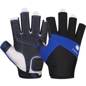 FitsT4 Sports Kayaking Gloves 3/4 or Full Finger Padded Palm Fingerless Gloves for Men Women Youth Perfect for Sailing Paddling Canoeing Boating Workout Rowing SUP and Other Water Sports (X-Large( Fits 8.9"-9.6"), blue)