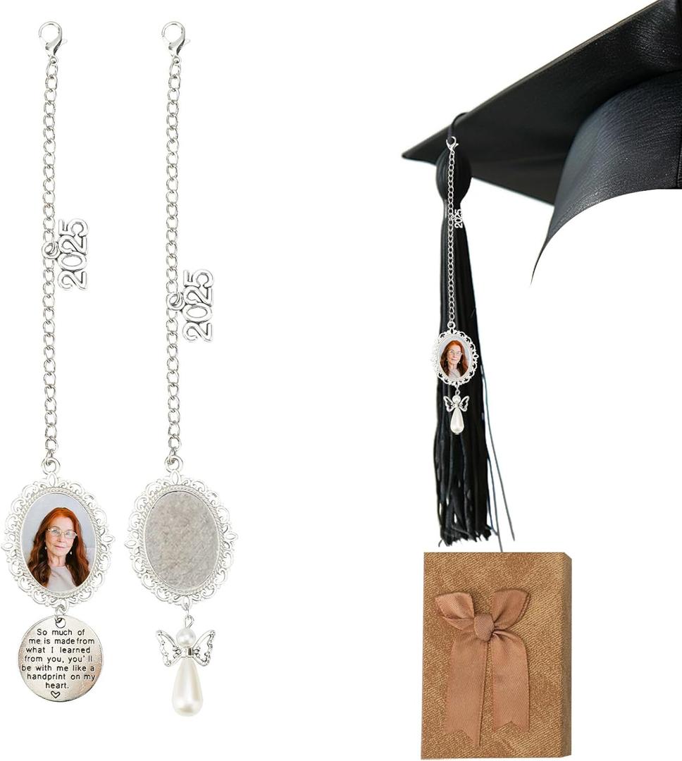 2pcs Graduation Cap Photo Charms 2025, 2 Styles Antique Graduation Cap Memorial Photo Charm Creative Tassel Personalized Custom Decoration Gifts