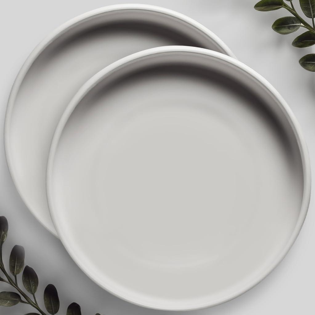 Heavy Duty Ceramic with Silicone Feet for Added Surface Protection - 10 Inch Plant Pot Saucer (Pack of 2) - Scratch-Resistant Matte White Plant Saucers for Indoors, 10.75" at the Base or Less