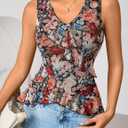 ZESICA Women's Summer Going Out Tops Sleeveless V Neck Floral Y2K Shirts (Black, M)