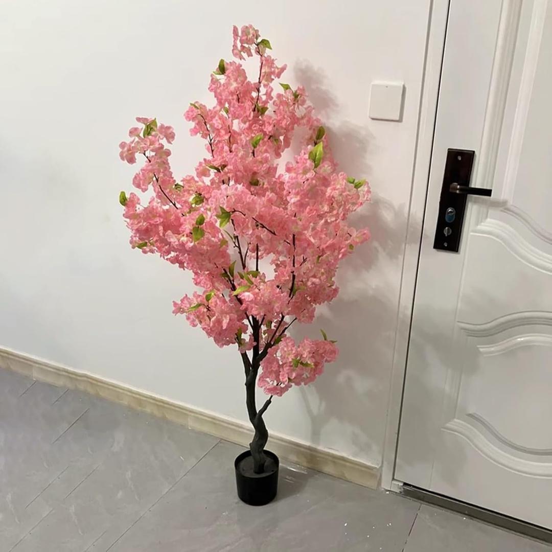 Cherry Blossom Tree Bedroom Cherry Blossom Plant in Pot, Pink Fake Tree with Realistic Leaves and Trunk, Decorative Artificial Potted for Hotel Wedding Festival Party(0.9m/3ft)