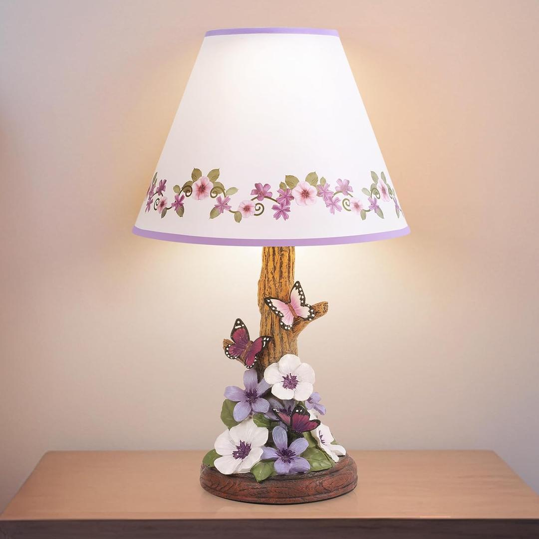 Butterfly Flower Table Lamp, LED Light Source(Includes Bulb), Vintage Desk Lamp, Home Decor, Purple Morning Glory Side Table Lamp, Pressed Floral Bedside Lamp for Nightstand. (1)