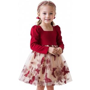 NNJXD Flower Girl Tulle Dress Elegant Princess Long Sleeves Party Winter Autumn Clothes 5Y