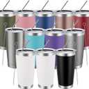 MEWAY 20oz Tumbler 12 Pack Double Wall Vacuum Insulated Travel Mug Bulk, Mix Color Stainless Steel Tumblers with Lid and Straw, Durable Powder Coated Coffee Cups for Cold & Hot DrinksMix Color, 12