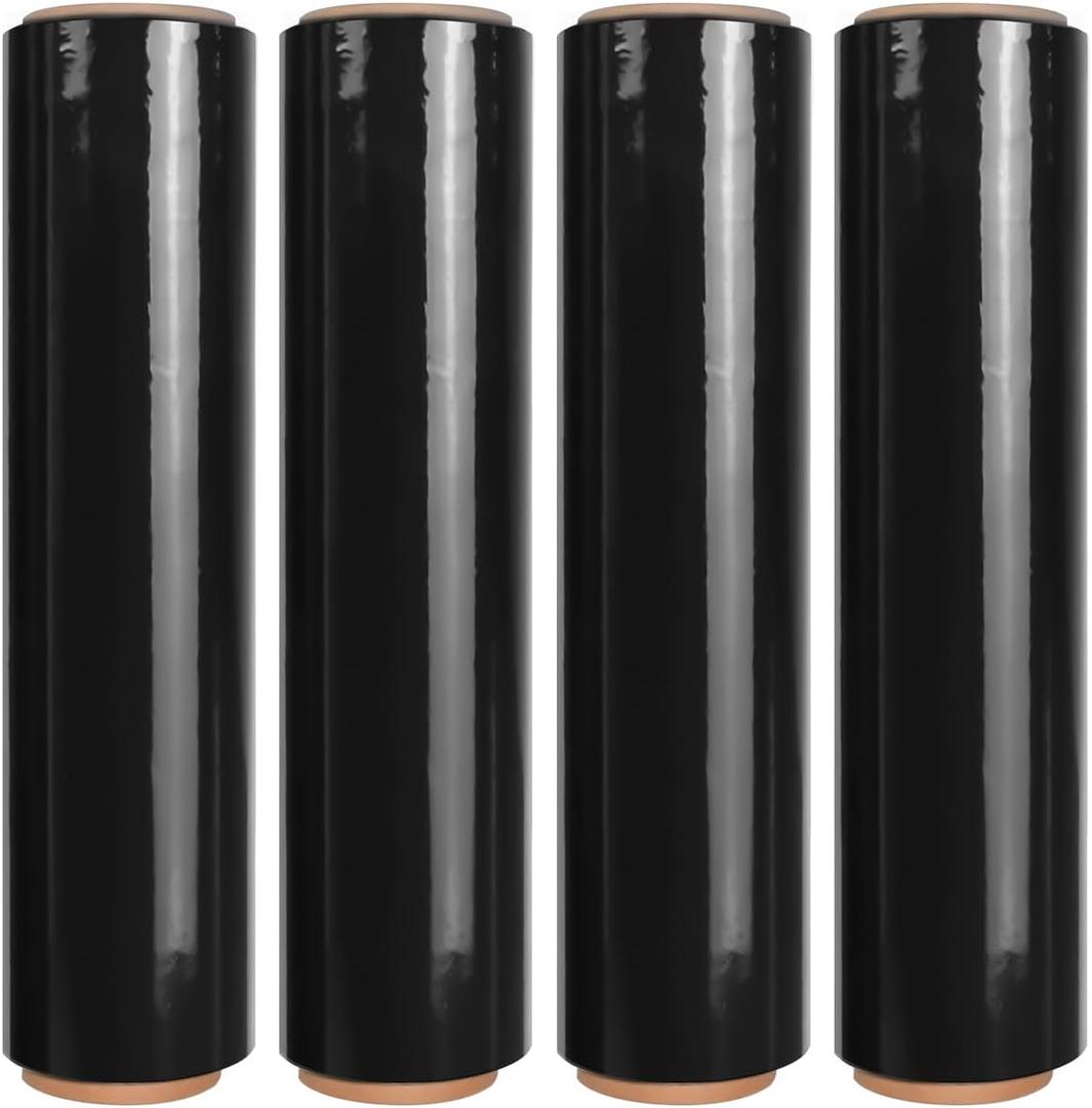 18" Black Stretch Wrap Roll, Heavy Duty 18 Inch 1500ft Shrink Wrap Roll, 80 Gauge Industrial Strength Stretch Film Plastic Wrap for Pallet Wrapping Shipping Moving(4 Pack)