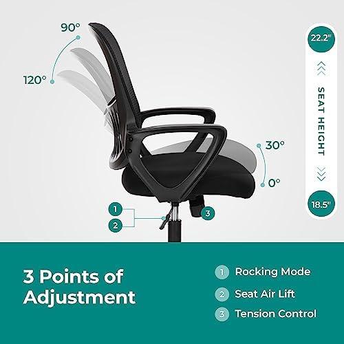 Amazon.com: Office Chair, Mid Back Computer Ergonomic Mesh Desk with Larger Seat, Executive Height Adjustable Swivel Task with Lumbar Support and Armrests for Women Adults : Home & Kitchen