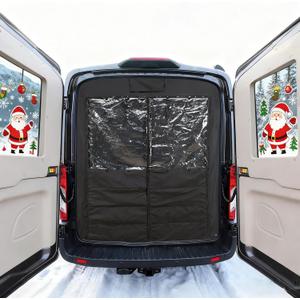 Insulated Rear Door Van Chill Curtain Fit for Ford Transit 2015-2025 Medium Roof, Thermal Blackout Privacy, Waterproof Canvas with PVC Window, Auto-Close Magnets, Vanlife