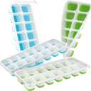 ChefAide Ice Cube Tray with Lid, 4 Packs 56 Cubes Durable Stackable Ice Cube Trays for Freezer with Removable Lids, Easy-Release Plastic & Silicone Ice Tray for Cocktail, Coffee (Green,Blue)