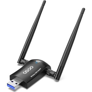 WiFi Adapter for Desktop PC, QGOO Wireless AC1300Mbps USB 3.0 Network Dongle with 5dBi High Gain Dual Antennas, 2.4GHz/5GHz Dual Band for Laptop Computer Compatible Windows11/10/8/7
