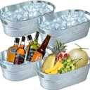 4 Pack Galvanized Tub 3.1 Gallon Ice Bucket Large Metal Drink Buckets for Parties Beer Beverage Tub with Carry Handles for Champagne Cocktails Wine Cooling for Mimosa Bar Supplies
