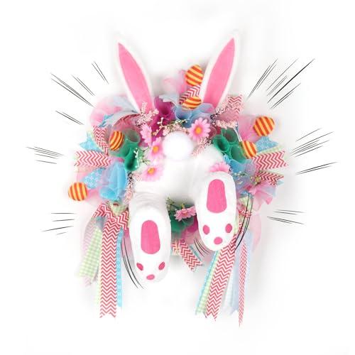 Interactive Easter Wreath with Moving Bunny Butt, Battery-Powered Animated Door Decor with Sound