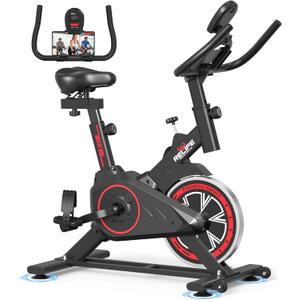 RELIFE REBUILD YOUR LIFE Exercise Bike Stationary for Home Indoor,Cycling Bike with Silent Belt Drive for Home Cardio,Brake Pad Resistance with djustable & Comfort Seat/PAD Holder/LCD Monitor. (Black)