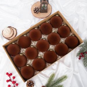 Korlon Tec 15 Pcs Brown Velvet Ornaments for Christmas Tree, 3.15 Inch Large Velvet Christmas Ornaments Balls, Flocked Hanging Balls Xmas Tree Decorations for Garland Wreath Indoor Holiday Home Decor