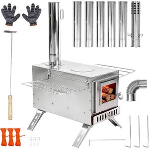 unho Stainless Hot Tent Stove： Prevent rusting 15in with 6 Chimney Pipes