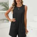 Womens Romper Casual Loose Sleeveless 2025 Summer One Piece Outfit Crewneck Short Jumpsuit Overall Outfits & Pockets (Black, S)