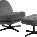 HollyHOME Modern 360°Swivel Accent Chair with Ottoman, Upholstered Comfy Reading Chair and Footstool, Fabric Lazy Chair with Soft Cushion, Lounge Sofa Chair for Living Room, Bedroom, Dark Grey