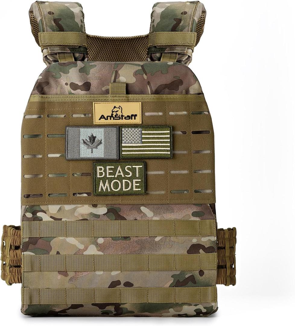 Amstaff Weighted Vest - Adjustable Weight Vests for Men & Women - Versatile Wearable for Fitness Workouts, Strength and Endurance Training, Running, Crossfit (Multicam Green, Single Vest) 