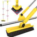 Dymoll MultiPurpose VShaped Grout Brush with 16.9" Floor Squeegee Set, Long Handle Floor Scrub Brush for Cleaning Bathroom Tile Corner Baseboards, Squeegee for Cleaning Garage Floor Window Glass