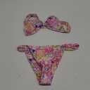 Women's High Waisted Bikini Set Floral Print Spaghetti Strap Smocked Wireless Bathing Suit Swimsuit 2 Piece Set (Medium, Pink)