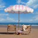 6.5ft Boho Beach Umbrella with Fringe, UPF 50+ Tassel Umbrellas with Carry Bag, Premium Wood Pole Foldable Patio Umbrella for Outdoor Holiday Garden Lawn Pool Yard Table