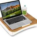 LAPGEAR Cup Holder Lap Desk with Device Ledge - White Oak Woodgrain - Fits up to 14 Inch Laptops - Style No. 46329