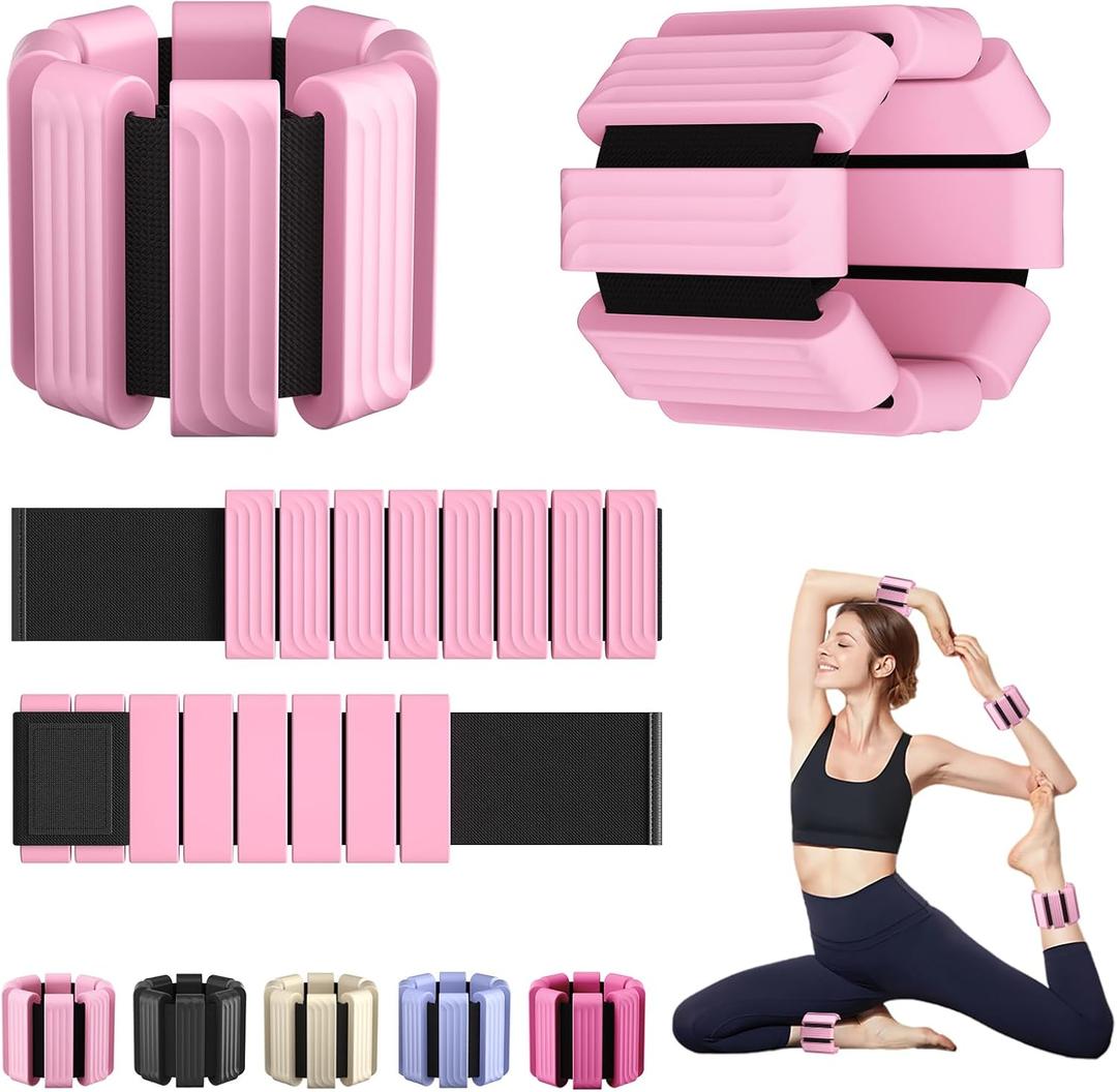 Pilates Wrist and Ankle Weights for Women - Adjustable Weighted Bangles for Men, 2 lbs Weighted Arm Bands Foot Leg Weights for Walking, Yoga, Training, Exercise, Running, Set of 2 (1LB Each) (Pink)