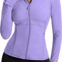 Waitfairy Zip Up Jackets for Women Yoga Gym Top Running Workout Jackets for Woman Track Jacket Women with Thumb Holes (Small, Lavender)