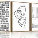 OIQArtOIQ 3 Piece Large Abstract Canvas Wall Art For Living Room Black and White Lines Geometric Framed Wall Art Mid Century Modern Minimalist Art Prints Artwork For Bedroom Office Dining Room 12x16 in