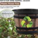 Quarut 3 Pack 10 inch Plant Pots,Whiskey Barrel Planters with Drainage Holes & Saucer, Plastic Decoration Flower Pots Imitation Wine Barrel Design, for Indoor & Outdoor Garden Home Plants (Brown)