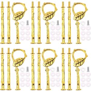 3-Tier 13.5 Cupcake Stand Hardware Fittings, Metal Mold Crown Holder DIY Making for Fruit Plate Cake Stand Snack Tray Replacement Parts for Tea Party Wedding Decoration (6 Sets - Gold Leaf)