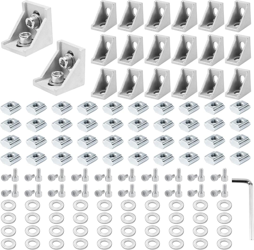 20 Set Silver 4040 Series Aluminum Extrusion Profile Connector, Includes 1pc Wrench, 20pcs 3540 Corner Bracket, 40pcs M8 T-Slot Sliding Nuts and Hex Screw Bolt for 20S Aluminum Rail Accessories 20 Set Silver 4040 Series Aluminum Extrusion Profile Connector, Includes 1pc Wrench, 20pcs 3540 Corner Bracket, 40pcs M8 T-Slot Sliding Nuts and Hex Screw Bolt for 20S Aluminum Rail Accessories