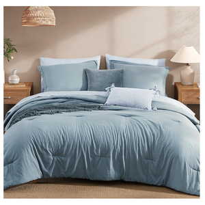 Monbix Queen Comforter Set - 7 Pieces Dusty Blue Prewashed Bed in a Bag Queen Bedding Sets with Comforters, All Seasons Ultra Soft Comforter Bed Set with Sheets,Pillowcases & Shams