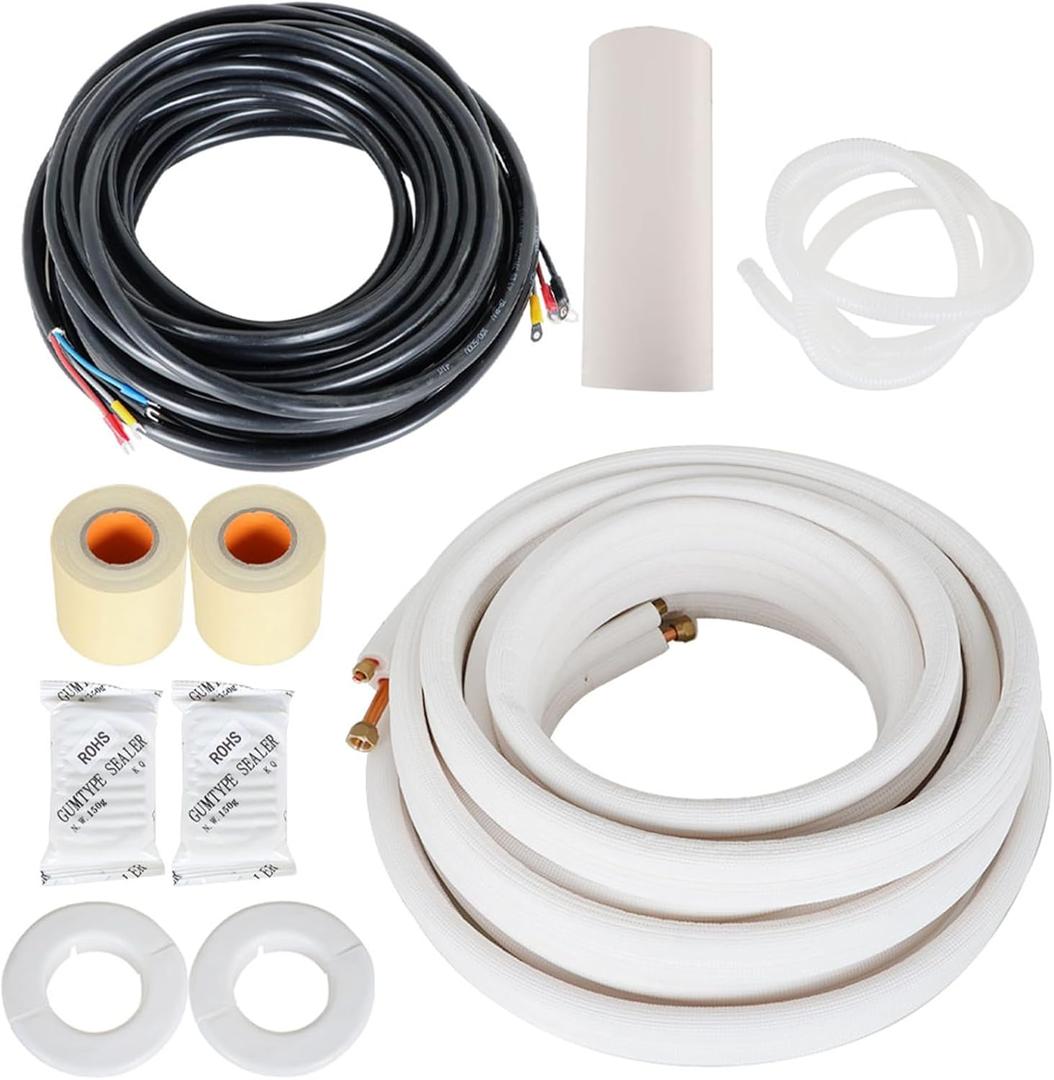 50FT Air Conditioning Tubing Hose Extension 1/4 and 1/2 Inch Twin Insulated Copper Hoses Fit for Mini Split Air Conditioner