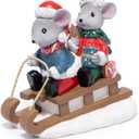 Hodao Christmas Mouse Figurines with Sleigh  Adorable Holiday Decoration Mice in Santa Hats, Festival Christmas Home Decor, Table Centerpiece, Winter Gifts (Blue)