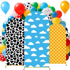 Tingjoo 3 Pcs Cartoon Arch Backdrop Cover Set 6Ft, 6.6Ft, 7.2Ft Cartoon Birthday Party Decorations Polyester Arch Stand Cover for Photo Props Cosplay Wedding Baby Shower Backdrop Decor