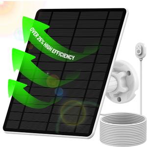 Solar Panel for Arlo Camera, High Solar Conversion Rate Solar Panel Compatible with Built-in Rechargeable Battery Arlo Camera, 13.1FT Fast Charging Cable & IP65 Waterproof (White)