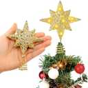 Gejoy Mini Christmas Star of Bethlehem Tree Topper with Lights Glitter Gold Christmas Star Xmas Small Tree Topper Holiday Ornament Party Office Decorations